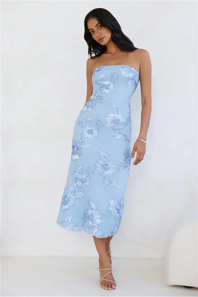 Sky Blue Floral Midi Dress Main Image