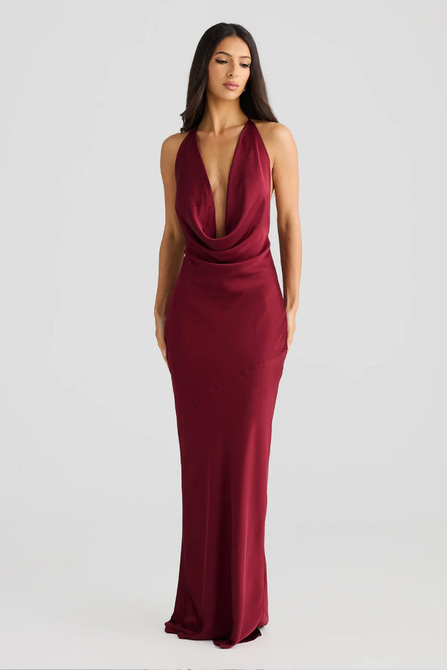 Burgundy Satin Maxi Dress Main Image