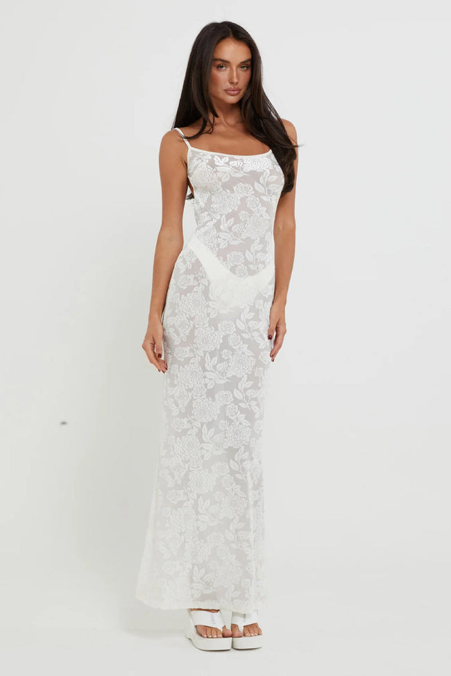 White Velvet Maxi Dress Hover Image