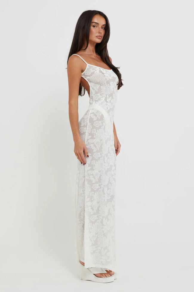White Velvet Maxi Dress Main Image