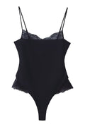 Black Lace V-Neck Fitted Bodysuit