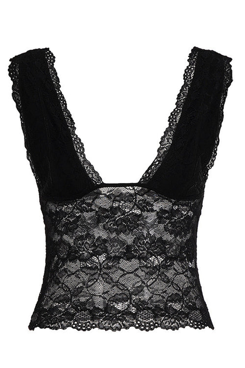 Black Lace Sheer V-Neck Crop