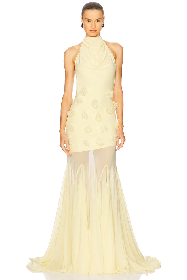 Cream Petal Halter Fishtail Gown Hover Image