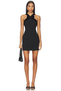 Black Velvet Bow Halter Mini Dress