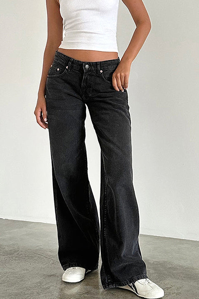 Black Wide Leg Low Rise Jeans Hover Image