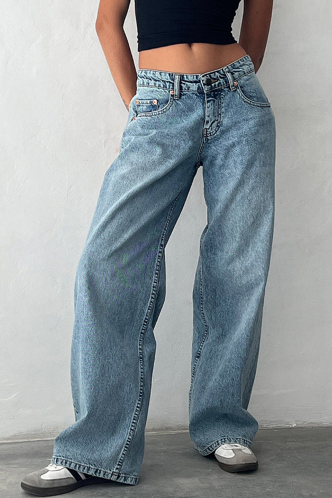 Light Blue Wide Leg Low Rise Jeans Hover Image
