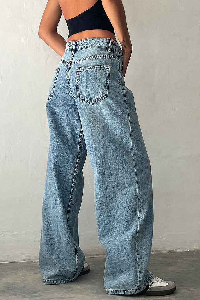 Light Blue Wide Leg Low Rise Jeans Main Image