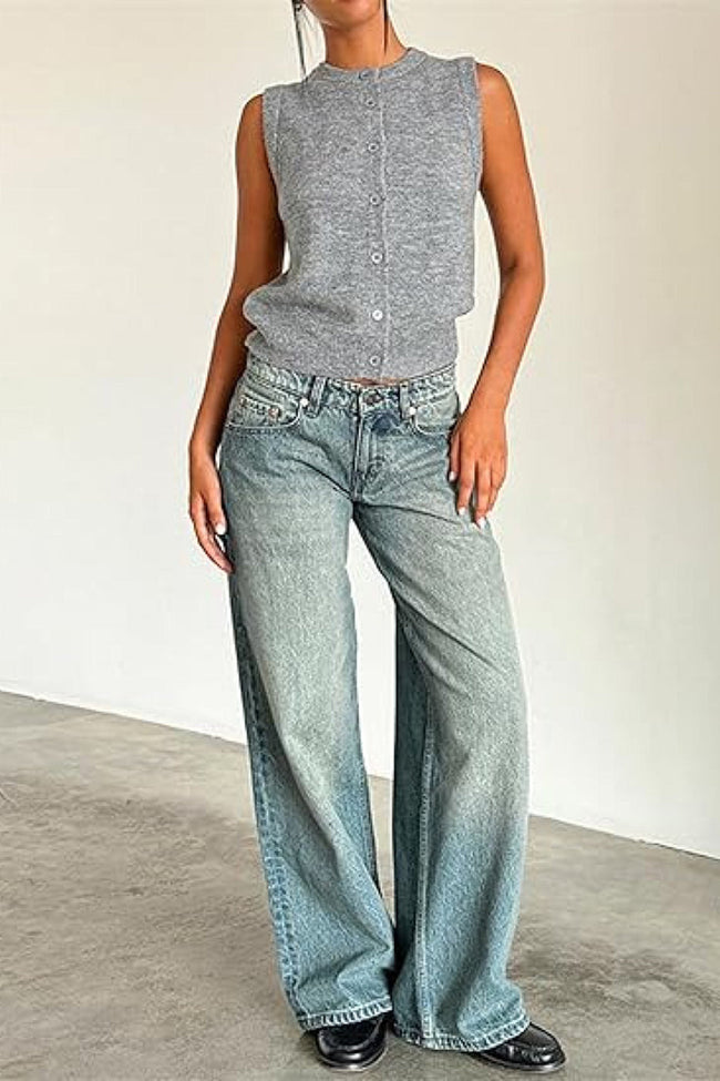 Turquoise Wide Leg Low Rise Jeans Hover Image