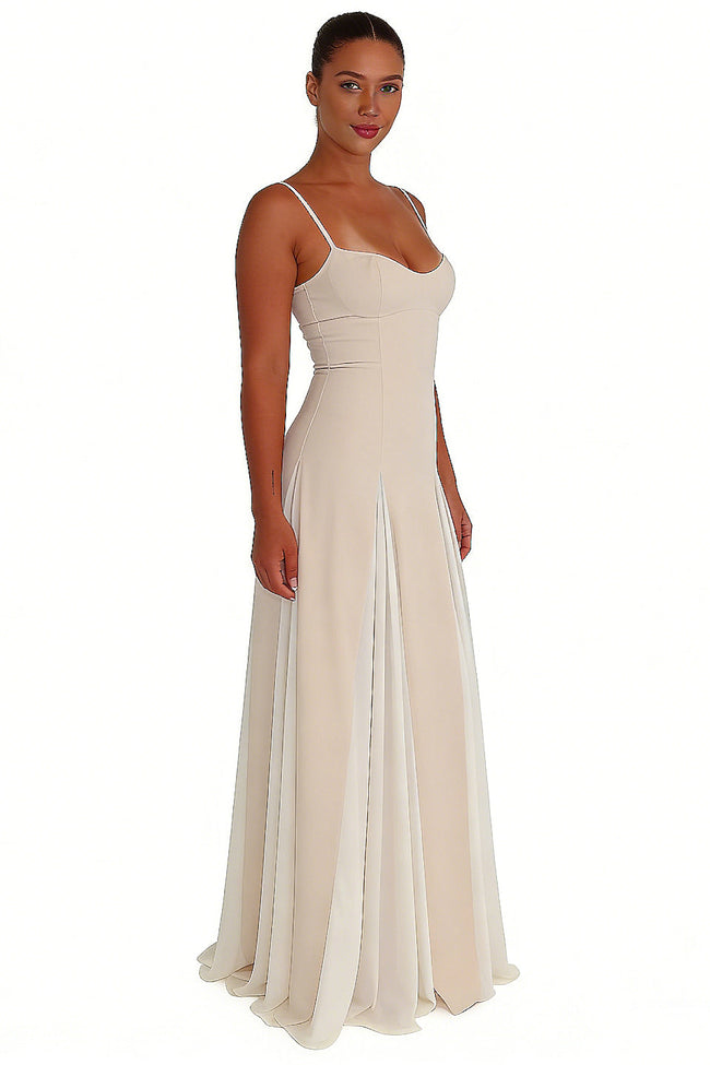 Cream Chiffon Sweetheart Maxi Dress Main Image