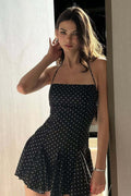Noir Dot Halter Ruffle Mini Dress