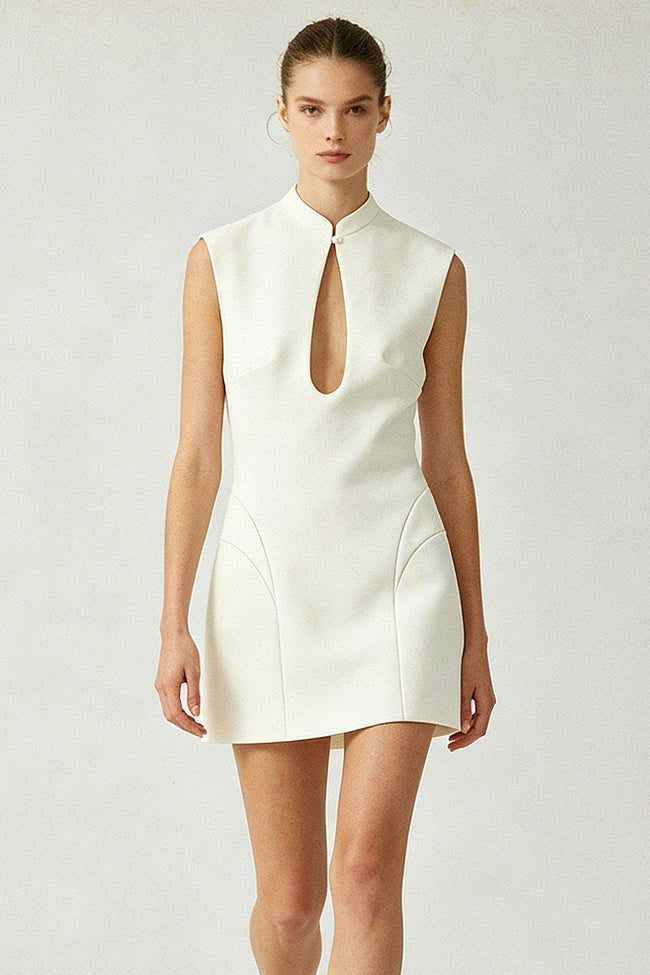 Mandarin Keyhole Mini Dress Hover Image