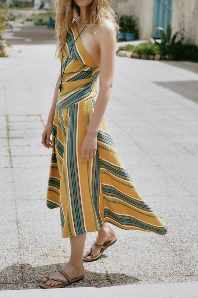Striped One Shoulder Midi Dress Main Image