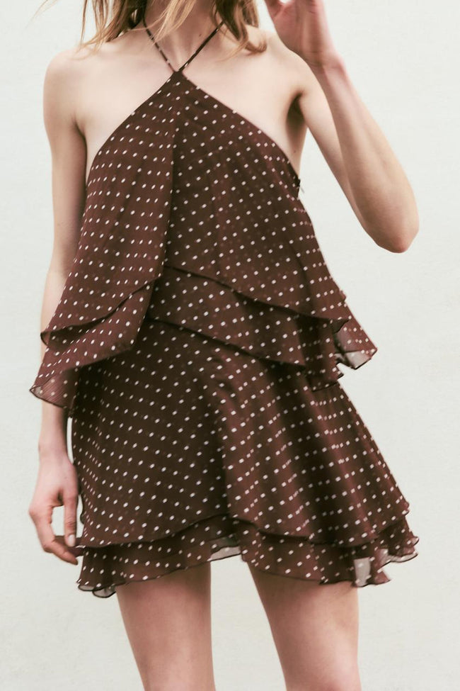 Polka Dot Ruffle Mini Dress Hover Image