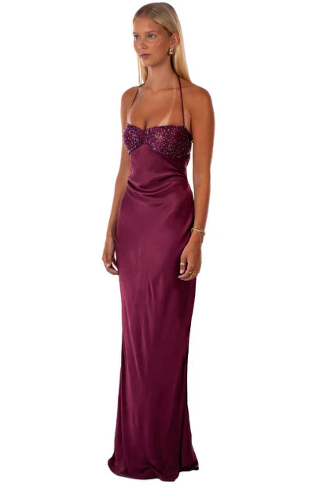 Burgundy Sequin Corset Fishtail Gown Main Image