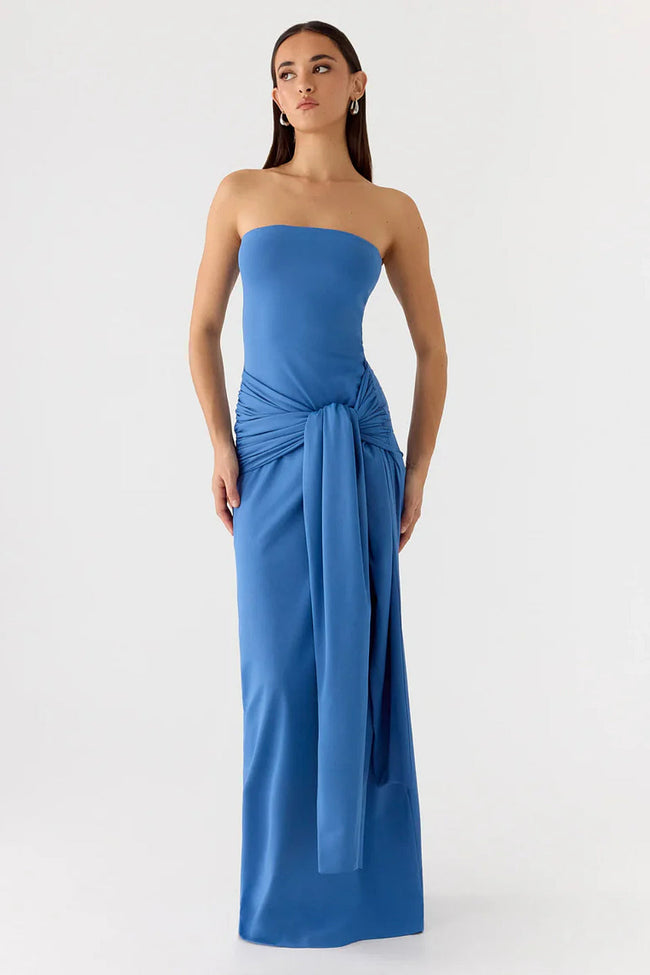 Blue Bandeau Twist Bow Maxi Dress Hover Image