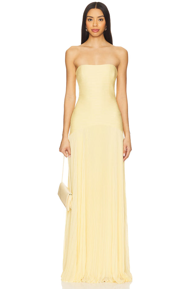 Cream Bandeau Pleated Maxi Gown Hover Image