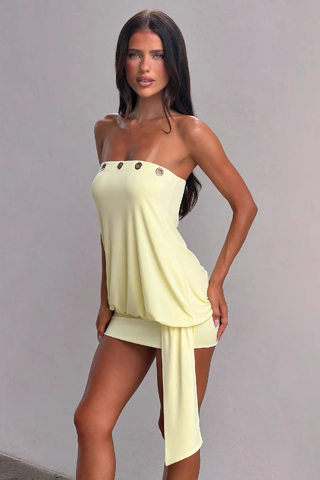 Yellow Eyelet Streamer Bodycon Mini Dress Hover Image