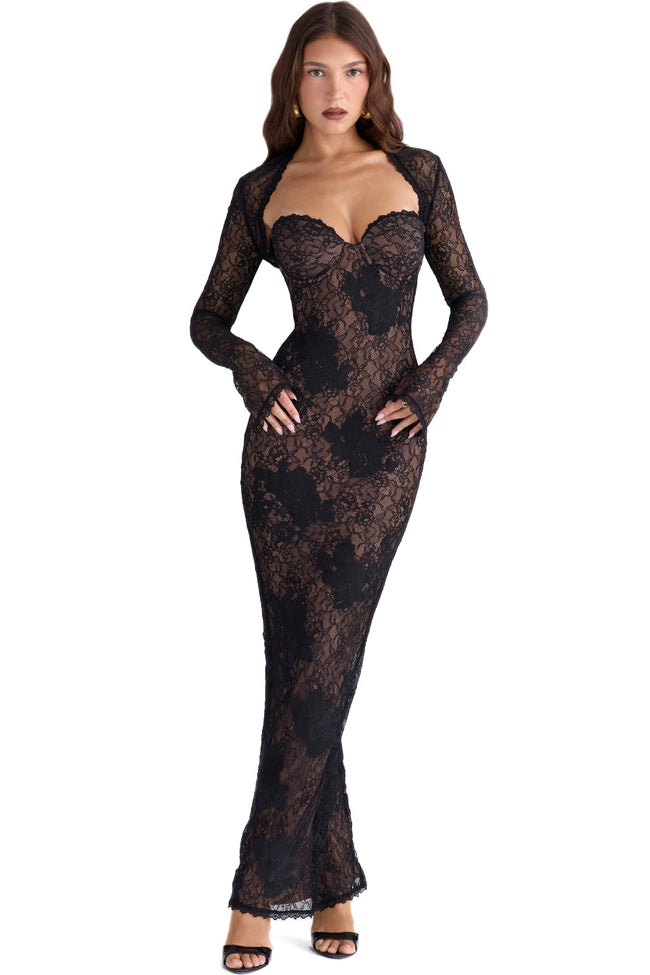 Black Lace Sleeve Bodycon Maxi Dress Main Image
