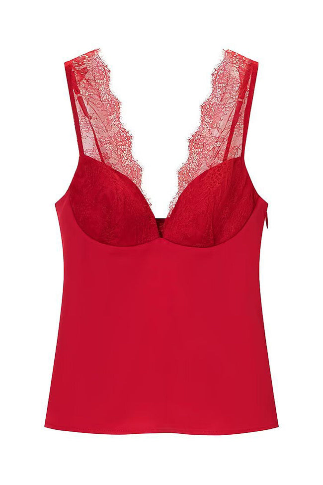 Red Satin Lace Bustier Cami Top Hover Image