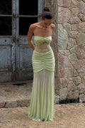 Sage Lace Cutout Mesh Maxi Dress