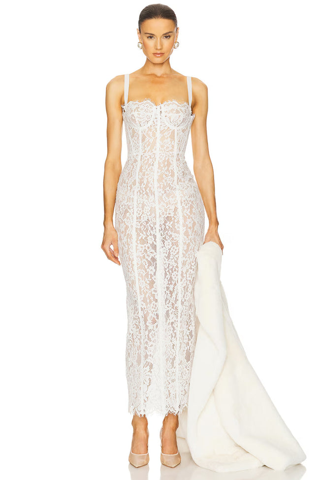 White Lace Corset Midi Gown Main Image