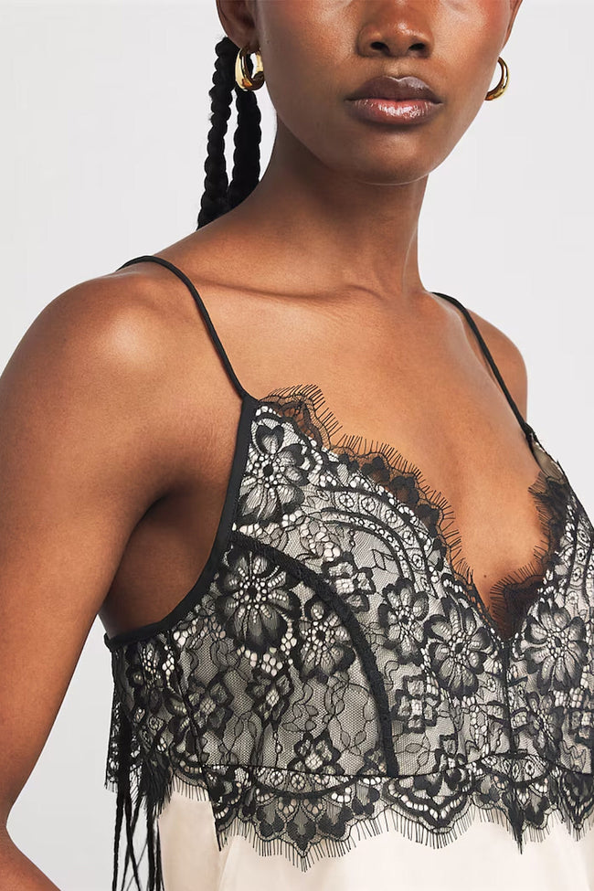 Ivory Lace Satin Cami Top Main Image