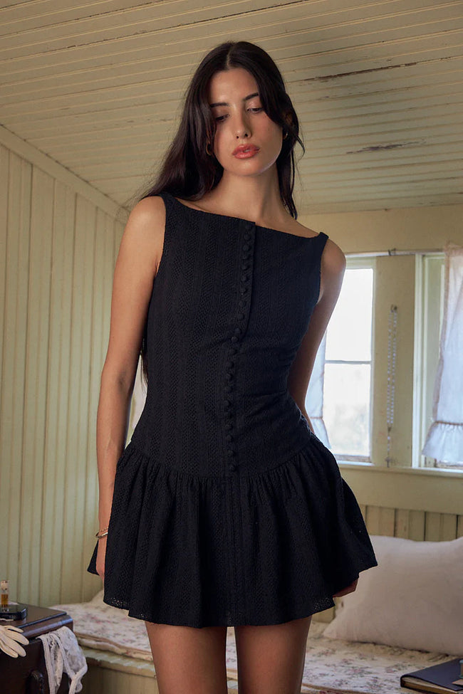 Black Eyelet Mini Dress Hover Image