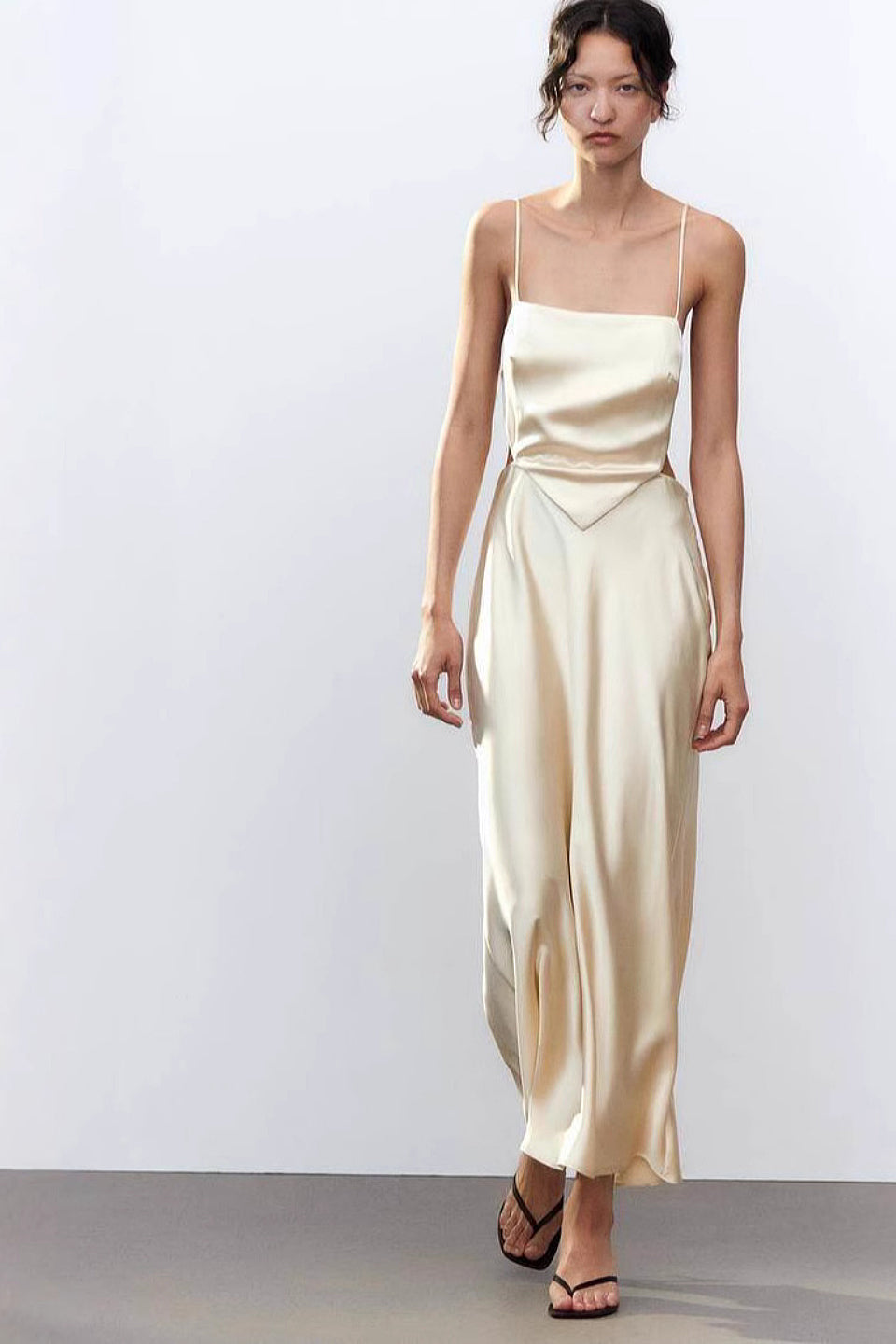 Champagne Satin Maxi Dress
