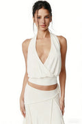 White Cross Halter Open Back Top