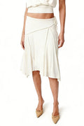 White Ruched Asymmetric Midi Skirt