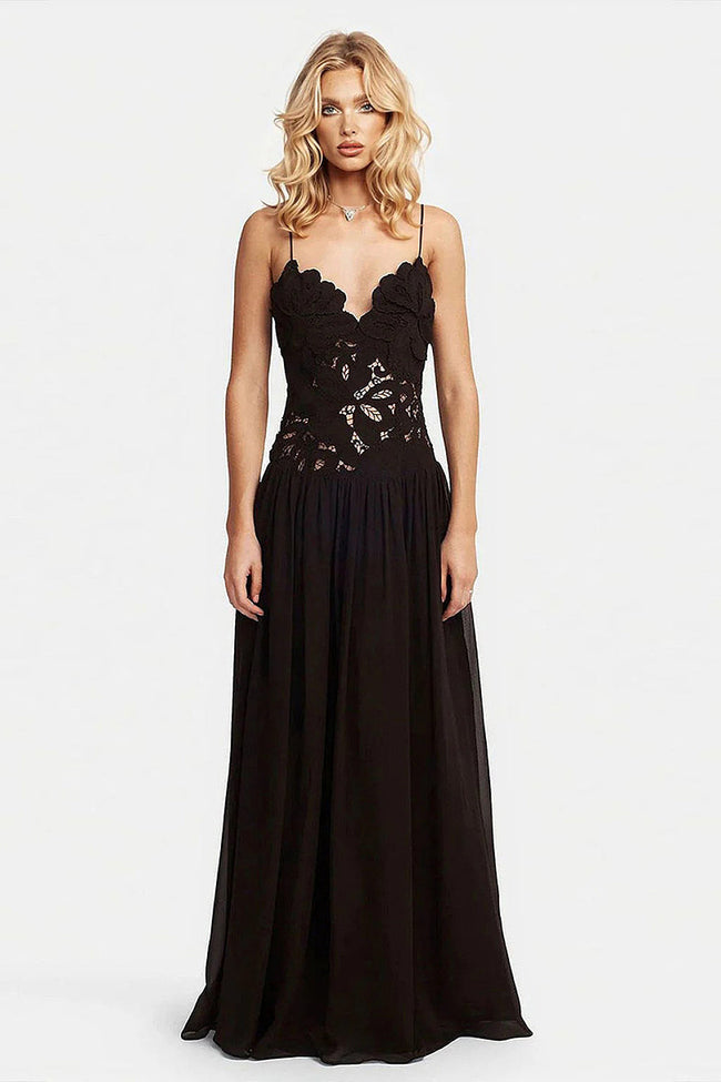 Noir Floral Lace Maxi Dress Hover Image