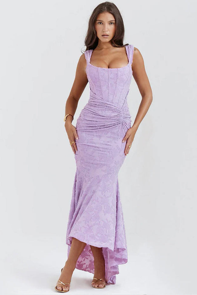 Lavender Floral Jacquard Maxi Dress Hover Image