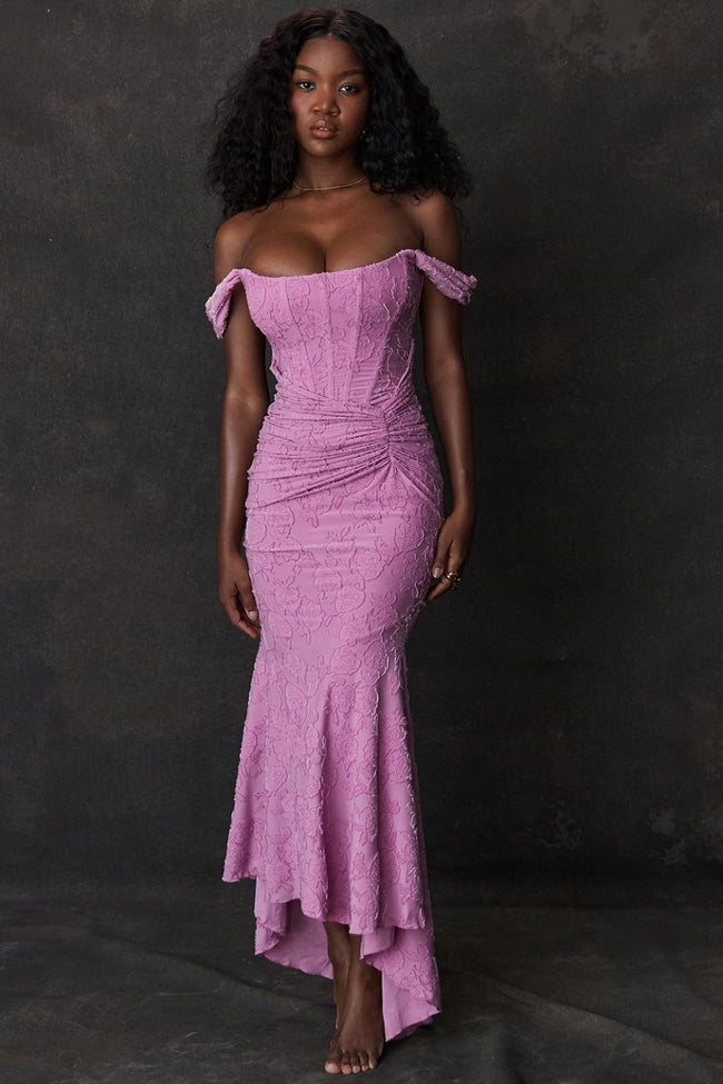 Pink Floral Jacquard Maxi Dress Hover Image
