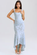 Baby Blue Floral Jacquard Maxi Dress