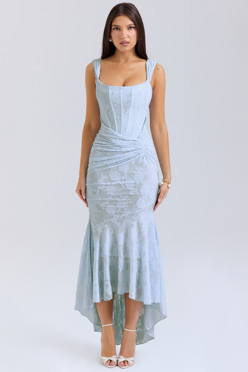 Baby Blue Floral Jacquard Maxi Dress