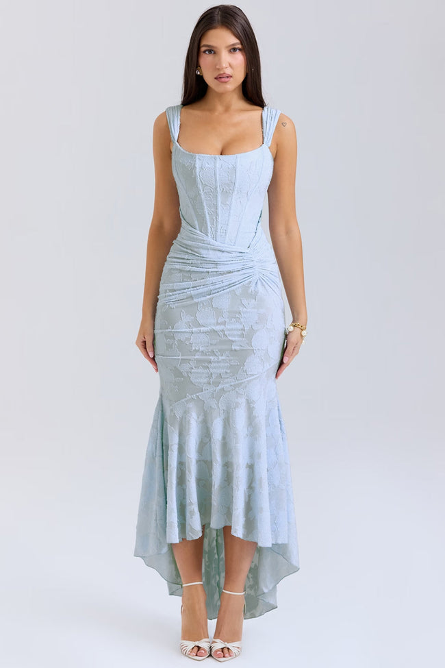 Baby Blue Floral Jacquard Maxi Dress Main Image