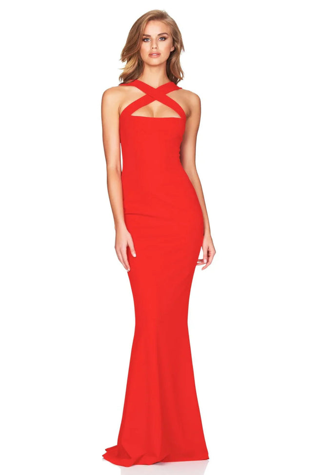Red Halter Maxi Dress Hover Image