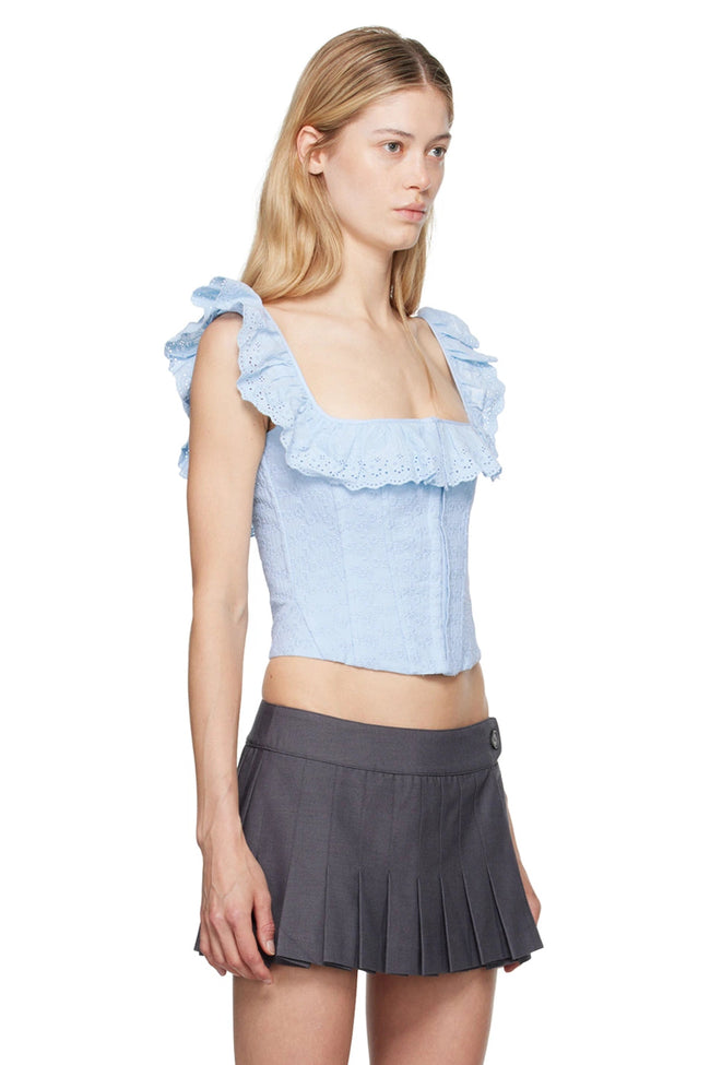 Baby Blue Eyelet Corset Crop Top Hover Image