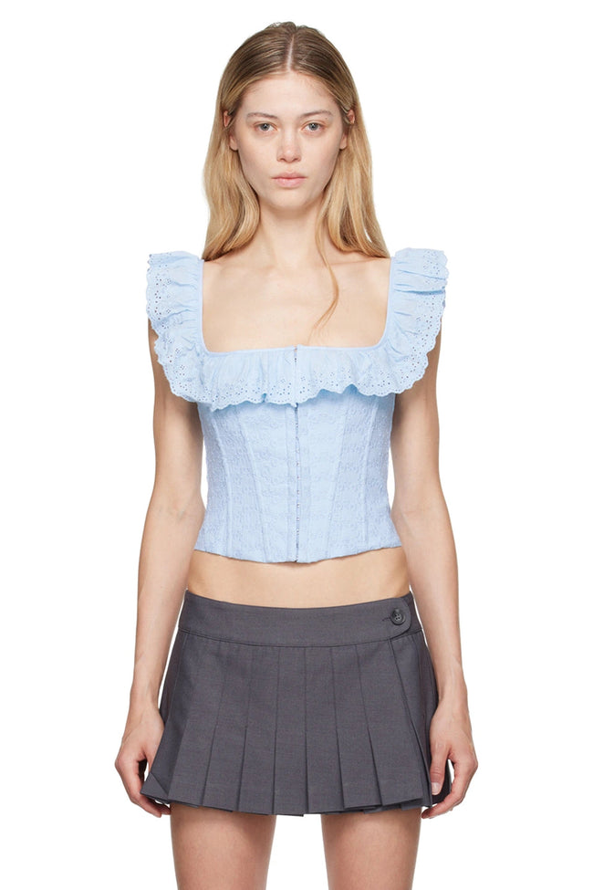 Baby Blue Eyelet Corset Crop Top Main Image