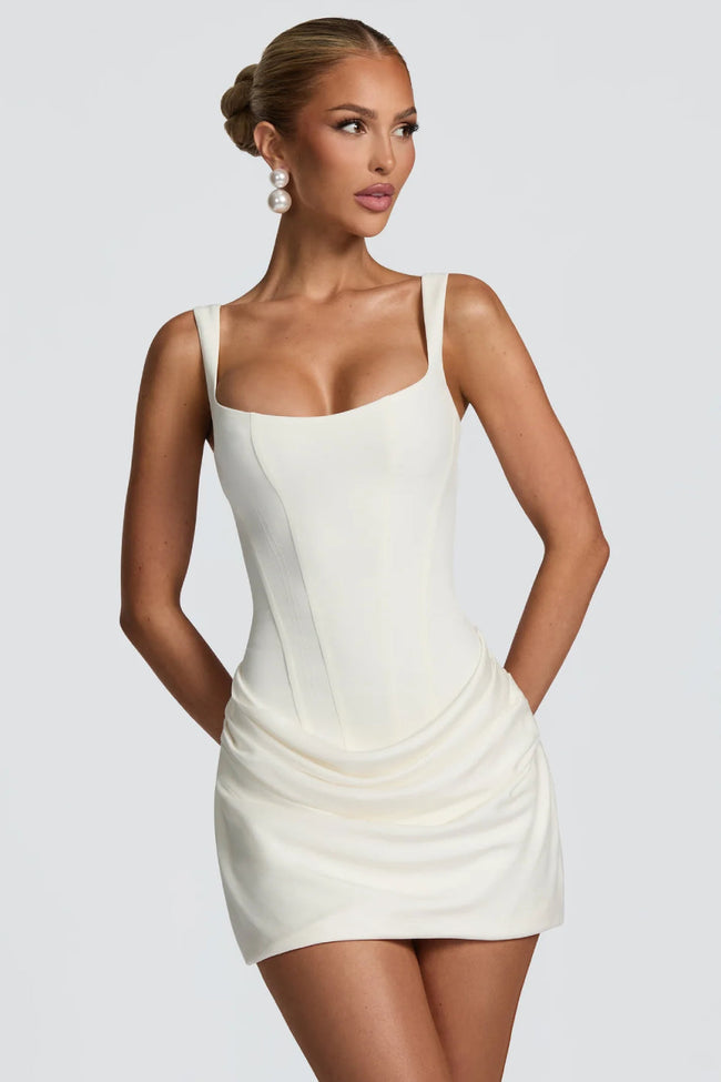 White Square Neck Corset Mini Dress Hover Image