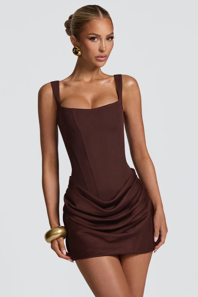 Brown Square Neck Corset Mini Dress Main Image