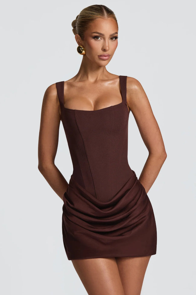 Brown Square Neck Corset Mini Dress Hover Image