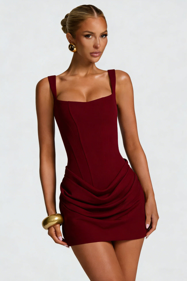 Burgundy Square Neck Corset Mini Dress Main Image