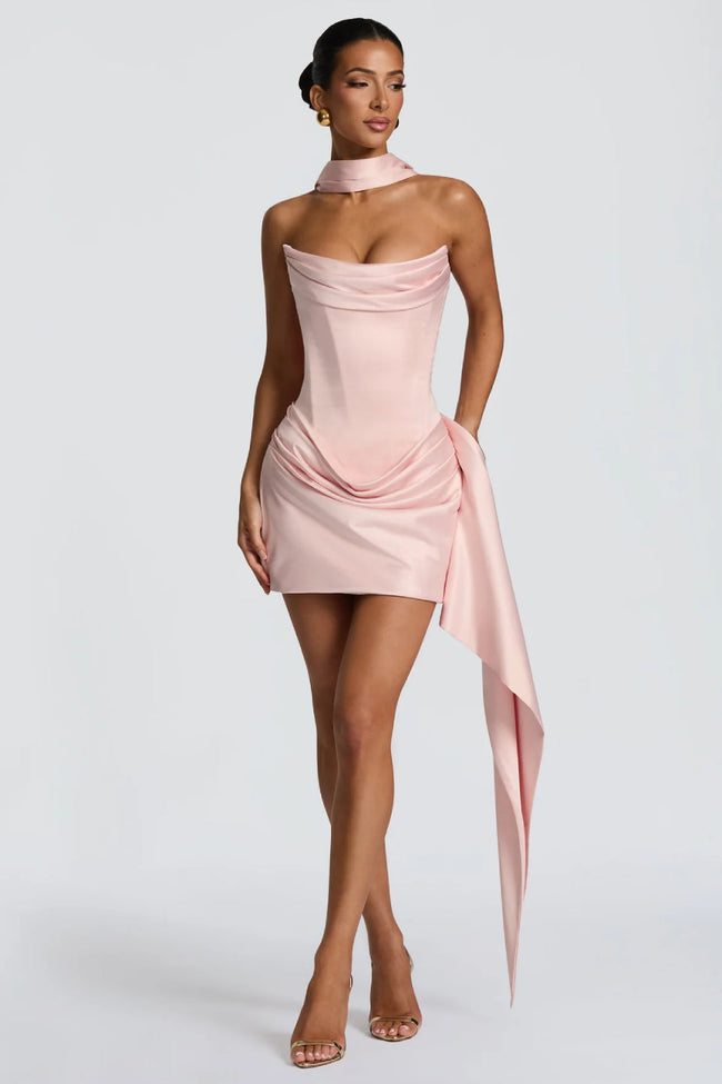 Pink Satin Corset Mini Dress Hover Image
