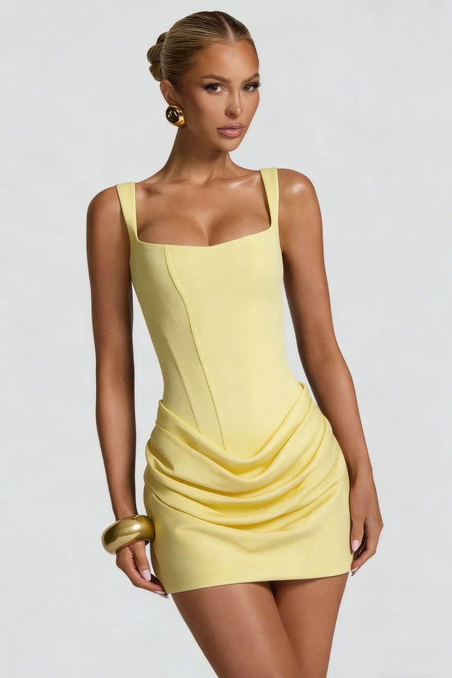 Pale Yellow Square Neck Corset Mini Dress Hover Image
