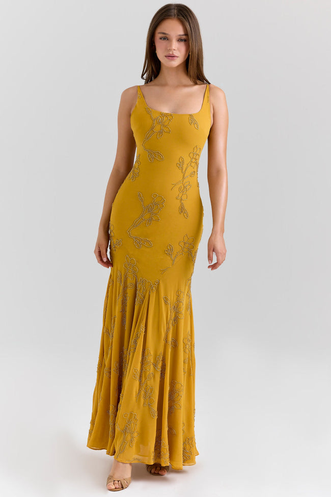 Yellow Embroidered Maxi Dress Main Image