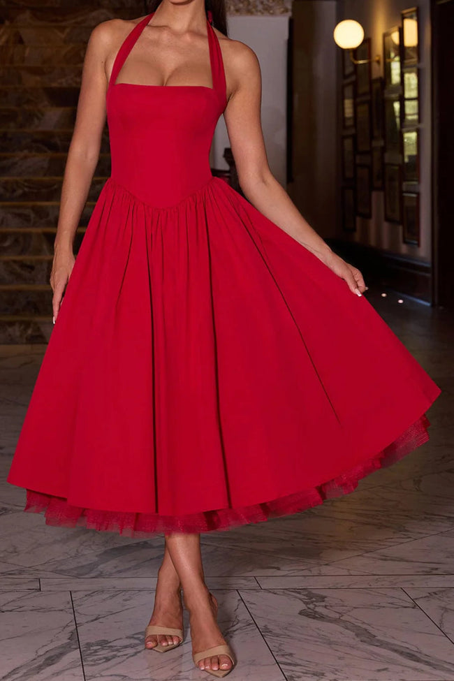 Scarlet Halter Corset Midi Dress Hover Image