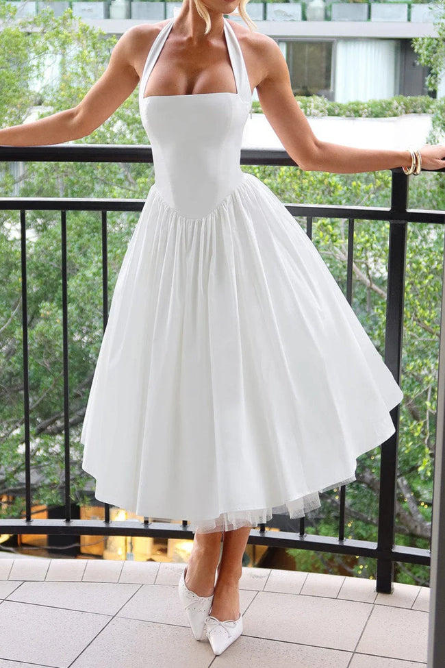 White Halter Corset Midi Dress Hover Image