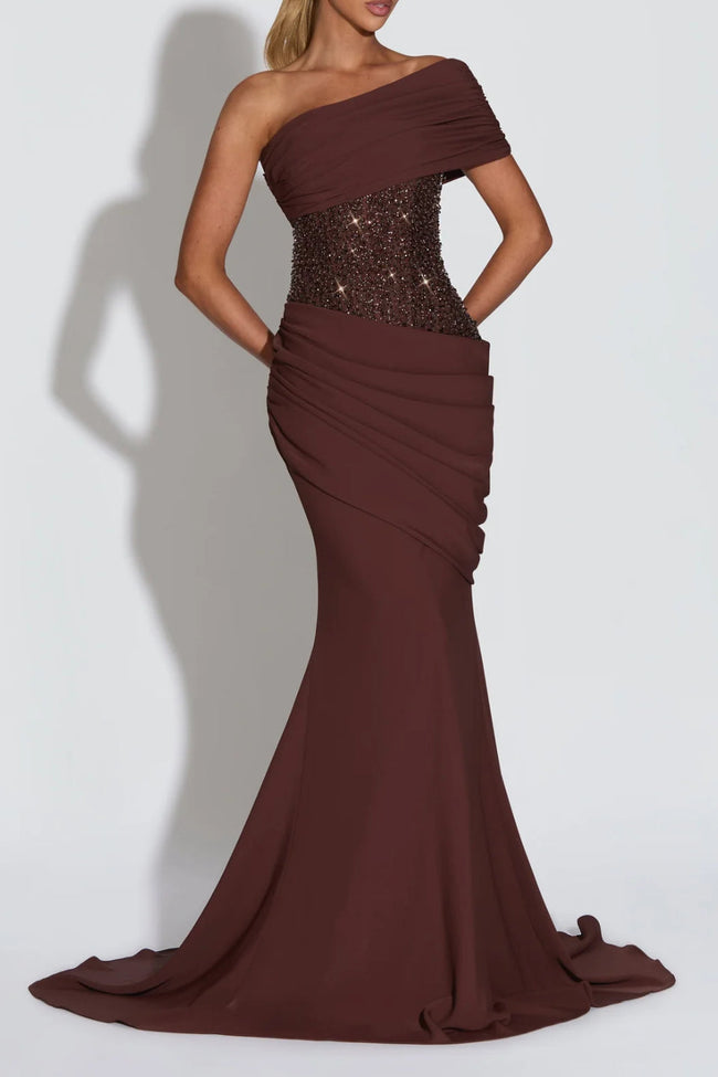 Chocolate Brown Sequin Corset Mermaid Hover Image