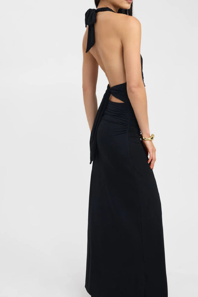 Noir Halter Ruched Maxi Dress Main Image